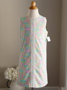 Cotton Shift Dress J Bailey Size 10 Sleeveless Embroidered Lace Trim LIKE NEW